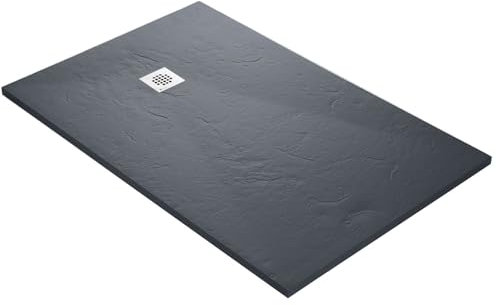 Receveur de douche haute densité aspect ardoise - Grille carrée (Gris, 180 x 90 cm)