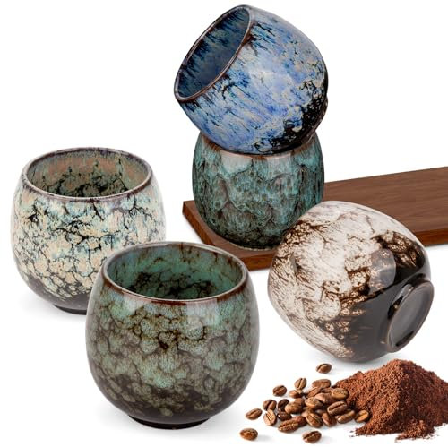 POFIBO Set di 5 Tazze da Espresso in Ceramica - 100ml, Senza Manico, Tazze Spesse in Stoneware - Set di Tazze da Caffè Eleganti per Regalo - Perfette per Donne e Uomini, Idea Regalo per Amica/Omo