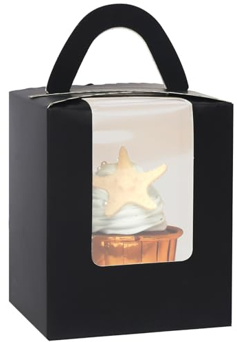 Gcardist Schwarz Cupcake-Boxen einzelne Cupcake-Halter Einweg 25pcs einzelne Cupcake-Boxen mit Fenster 9,3x9,3x11cm Cupcake-Behälter(3,7x3,7x4,5 Inch)