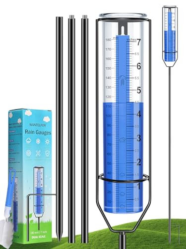 WANTELFOR Regenmesser für den Außenbereich, 17,8 cm, groß, dekorativer Regenmesser für Hof, Kunststoff, Regenmessgerät für Hof mit großen Zahlen, verstellbare Höhe