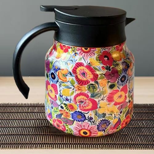 Théière Isotherme À Motif Floral Vintage Avec Infuseur | Théière Avec Passoire Pour Thé En Vrac | Cafetière Et Théière Isotherme En Acier Inoxydable | Carafes À Café Isothermes 800 Ml