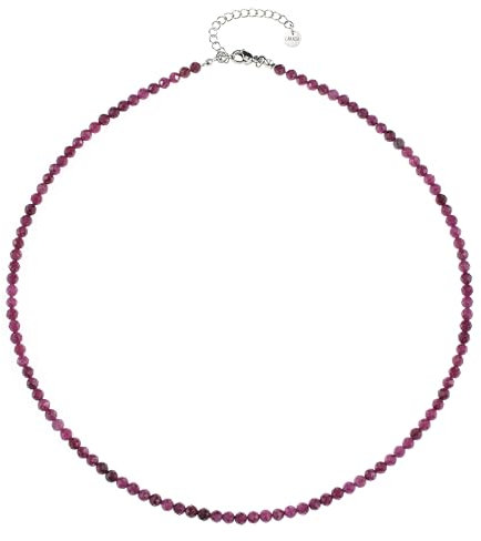 Rubin Edelsteinkette mit facettierten 4mm Perlen - echte Natursteine - Länge verstellbar - Heilstein Schutzstein Edelstein Collier Glücksbringer Talisman Geschenk (Rubin, 45, S)