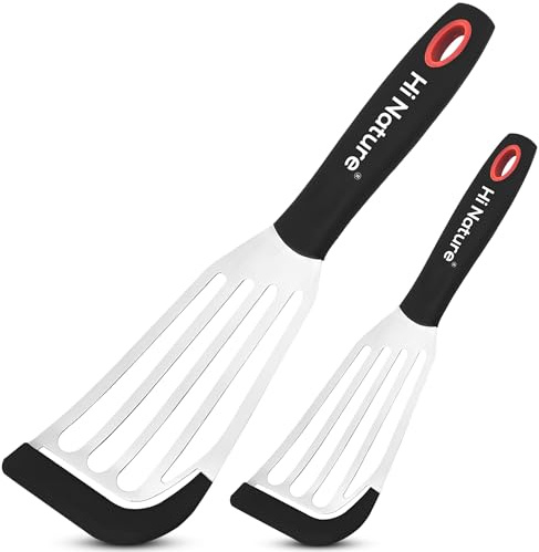 HI NATURE™ Fiskspatel av rostfritt stål, spatel rostfri | spatel set rostfritt stål, grillspatel för grill, värmebeständig | non-stick grillspatel, diskmaskinssäker kökspatel, professionell