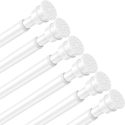 Fvonzn Tension Curtain Rod 26 to 48 Inch Adjustable Tension Rods 6 Pack Expandable Spring Tension Rod White No Drilling for Closet Kitchen Cupboard Wardrobe Door Bookshelf DIY Projects