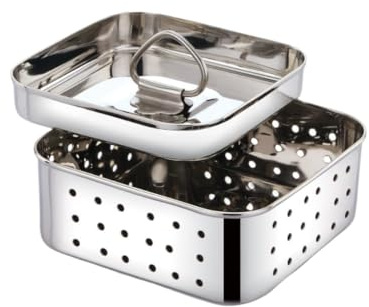 Stainless Steel Square Paneer Maker/Mould | 300 ml Paneer Press with Drain Holes | Food Grade Cheese & Paneer Press | Homemade Paneer Making Tool | 10.4 x 10.4 x 4 cm | Rust-Resistant & Easy to Clean