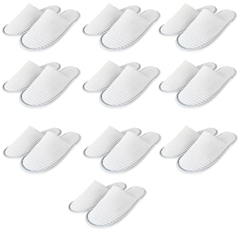 Pantuflas Invitados,Zapatillas de Casa,para Mujer y Hombre,Algodón y Lino,Zapatillas de Hotel,Portátiles y Desechables,10 Pares (Blanco, Adulto, 44, Números, Sistema tallas calzado EU, mediano)