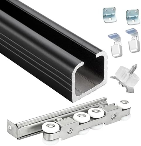 WLCGYD Schiebetürbeschlag Schiebetür-Set, Einzel-Schiebesystem, Innen, Schiebetürschiene, 300 cm, 350 cm, 240 cm, 180 cm, 160 cm, 400 cm, Kastenschiene, Scheunentor-Beschlagset(Black,500cm)