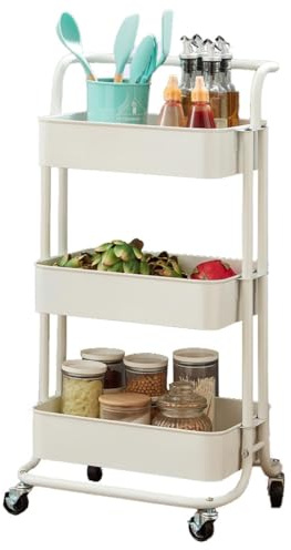 Direct Online Houseware House Of Home 3 Tier Rolling Storage Trolley on Wheels | Metal Utility Cart with Shelves | White | 90 x 40 x 35 cm | Kitchen, Bathroom, Beauty, Craft & Salon Organiser