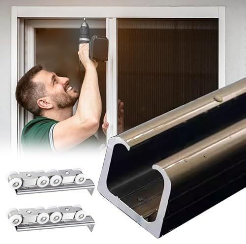 RENLXFI Gold Sliding Barn Door Aluminium Rail Kit, Concealed Double Doors Box Track Hardware for Ceiling Wall Mount, Pocket Doors Track Rail with Soft Close Mechanism(Length 60cm/0.6m)