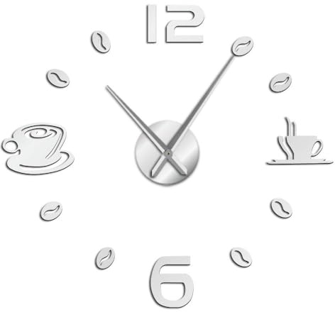 Generico Tazza da caffè in grani Adesivo Moderno Senza Cornice Fai Da Te Design 3D Grandi Dimensioni per Soggiorno, Camera, Ufficio, Facile Installazione (argento,70CM)