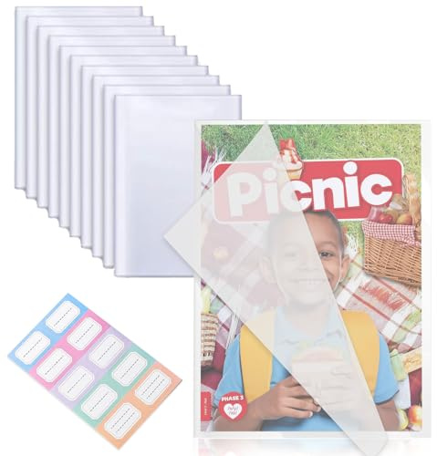 Weploda 10 Stück Klebrige Buchumschläge, Heftumschläge Transparent | Heftumschläge Einstellbar, Einstellbare Buchumschlag, Wasserdicht Schutzhüllen für Schulbücher/Hardcover/Pässe