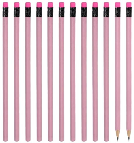 PATIKIL Triangle Wooden Pencils Bulk, 12 Pack HB Graphite Pencils with Eraser for Office Supplies, Engineering Marking Writing Art Drawing Supplies, Purple-Pink