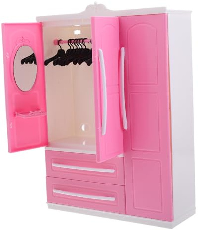 minkissy -puppenschrank Spielschrank Kleidungsorganisator Für Puppen Puppenhaus Kleiderschrank Miniaturmöbel Mini-kleiderbügel Schrank Für Puppenmöbel Puppenbekleidungsbügel Plastik