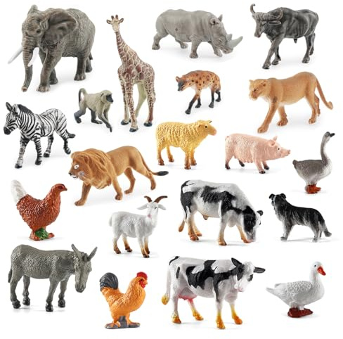 Pluvyze Set di 21 Animali Giocattolo per Bambini,Animali Fattoria per Bambini