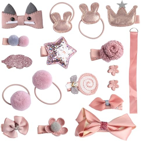 Wellrun 18pcs Princess Hair Accessories Set,Little Girl Hair Clips Bows Ties Barrettes Headbands for Birthday,Christmas,Children's Day(Pink)