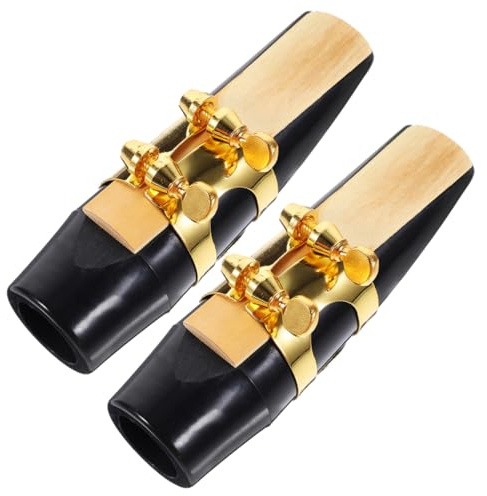 TOVINANNA Boquilla para Saxofón Alto Negra de Plástico 2 Piezas Ligadura Dorada Accesorios para Saxofón Kit de Boquilla para Músicos Uso en Interiores y Exteriores
