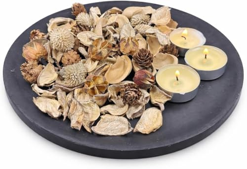 Coffret de Pot-pourri parfumé à la Vanille | Pot-pourri décoratif pour la Maison, thème Printemps, avec 3 Bougies Chauffe-Plat