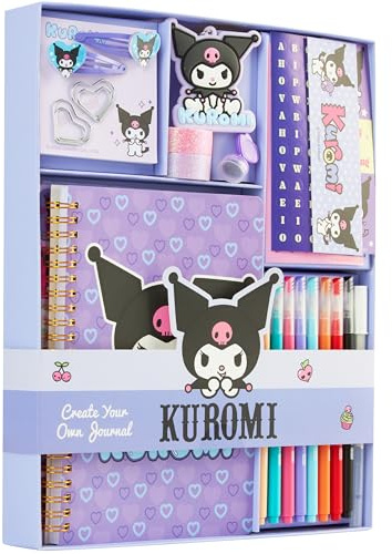 Hello Kitty Kuromi Sanrio Notizbuch Mädchen Kreativ Set, A5 Notizbuch, Sticker, Stifte & Zubehör, Tagebuch Bastelset für Schule Einschulung & Mehr, Geschenke für Mädchen (Lila Kuromi)