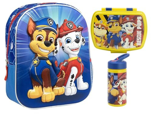 Paw Patrol Set Mochila Infantil, Sandwichera infantil y Botella escolar - Pack Diseño Colorido | Mochila Escolar 31x25x11cm Niño Niña de 3 a 8 Años | Material Escolar Vuelta al Cole