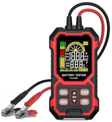 Helilyco Tester per batterie HT3500E, 12 V/24 V, per batterie al piombo-acido, AGM, EFB, GEL | CCA 0-1999, capacità AH e test di resistenza interna | Display LCD digitale