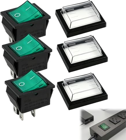 3 PCS Interrupteur À Bascule Étanche À LED Éclairée, Modèle Mini Bateau DPST avec 4 Broches, Support Électrique Fiable En AC 250V 16A Et 125V 20A pour Usage Électrique Domestique Et Industriel (Vert)