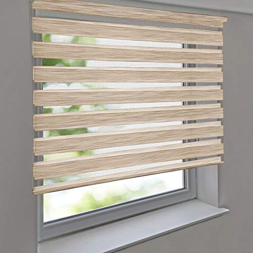 Doppelrollo Premium 145 x 140 cm Leinen-Struktur beige - Duorollo Vario Seitenzug zum Anschrauben freihängend für Wandmontage und Deckenmontage - inkl. Metallträger