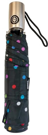 totes NeverWet-Technologie, automatisches Öffnen und Schließen, bunte Punkte auf schwarzem 109,2 cm Bogenschirm, Größe M