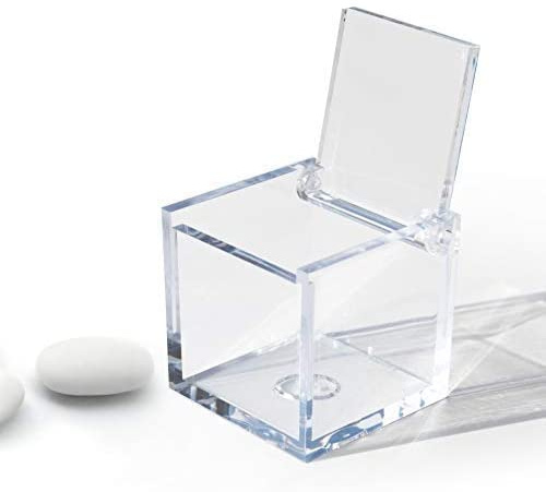 Omada Design Bonbonierre aus Plexiglas mit Deckel, 48 Stücke, quadrat und 5X5X5 cm, ideal als Geschenk für Zeremonien oder Geschenkschachtel für Bonbonierre. Made in Italy. Transparent Farbe | Set aus transparenten Schachteln für Gastgeschenke für Abschlussfeier, Konfirmation, Taufe, Hochzeit, ideal für Konfekt