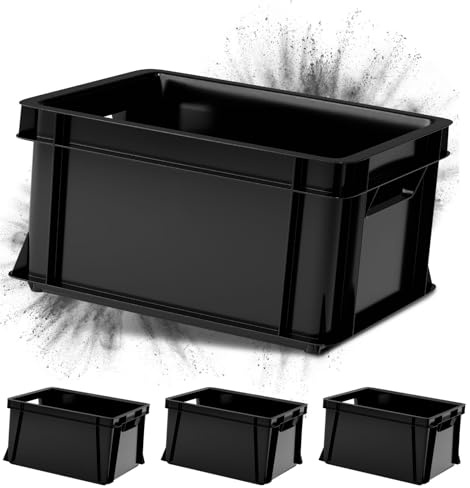 ARTECSIS® 4 x Kunststoffkiste 11L (stapelbar) anthrazit - Transport & Lagerbox (35x24x18cm) - Aufbewahrungsbox & Lagerkiste aus stabilem Kunststoff - Ordnungsbox & Transportkiste Garten & Werkstatt