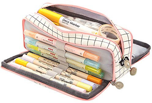 Tinmall Bleistifttasche mit 3 größeren Fächern Baumwolle Federmäppchen für Mädchen Teenager Stiftemäppchen für die Uni Stifte Etui pencil case schulmäppchen kinder Griffelmappe, 21 * 8,5 * 5 cm