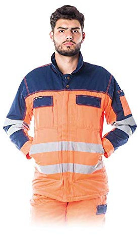 Leber&Hollman LH-Jacwinter_M Vister gefütterte Schutzjacke, Orange-Dunkelblau, M Größe