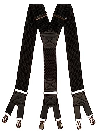Olata Herren-Hosenträger in Y-Form, dickes Band, 6 Clips, 50 mm | Robuste 50-mm-Hosenträger in Y-Form mit dicken Bändern, sechs starken Clips und Lederkreuz; verstellbar für sicheren Halt.