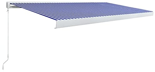 vidaXL Kassettenmarkise Manuell Gelenkarmmarkise Markise Vollkassettenmarkise Sonnenschutz Garten Terrasse Balkon 500x300cm Blau Weiß