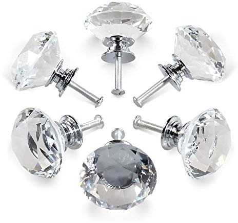 FANSEZQ 6 Kristallgriffe, 30 mm Kristalldiamant-Schubladenschrank-Türgriffe, Möbel-Schubladenschrank-Küchenglastürgriffe, Lagerschränke und Schminktische für Küchen und Büros zu Hause