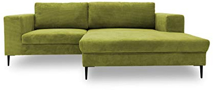 DOMO Collection Modica Ecksofa, moderne L-Form Eckcouch, kleine Ecke, Sofa Eckgarnitur, Cord, grün, 244x173x83 | Longchair rechts mit breitem Sitzbereich, moderne L-Form aus Cord mit schwarzem Metallfuß, 244 x 173 x 83 cm (BxTxH)
