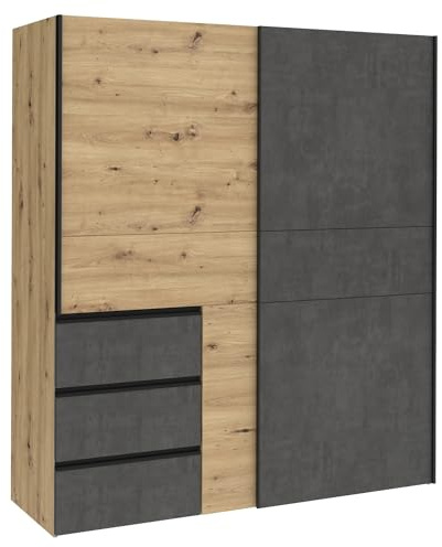DEINE TANTE EMMA W2QS823E71-C752 Winn Artisan Eiche/Beton Grau Schiebetüren Schrank Schwebetüren Stauraum ca. 170 cm
