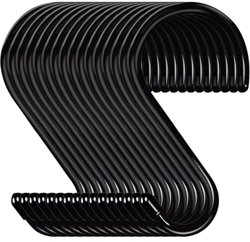 16 Pack 6 Inch S Hook, Large Vinyl Coated S Hooks Heavy Duty, Steel Metal Black Rubber Coated S Shaped Hooks, Non Slip Closet Hooks for Hanging Clothes,Plants,Jeans,Pans,Pots,Towel,Jeans,Bags,Cups
