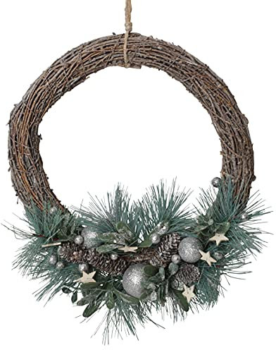 CHICCIE Corona da porta da appendere, verde con sfere da 35 cm