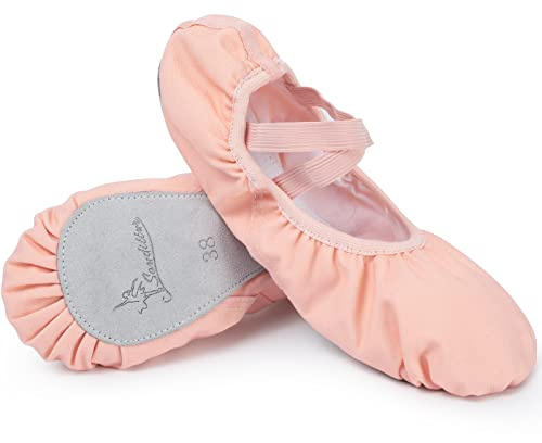 Soudittur Ballettschuhe Mädchen Ballettschläppchen Damen Tanzschuhe Gymnastikschuhe Yogaschuhe Geteilte Ledersohle für Kinder und Erwachsene EU 29, Rosa
