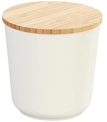 WENKO Tarro de almacenamiento Plaia 500 ml, lata de almacenamiento de color crema con tapa de bambú y anillo de silicona, cierre hermético, apto para el lavavajillas, sin BPA, Ø 10,5 x 10,5 cm