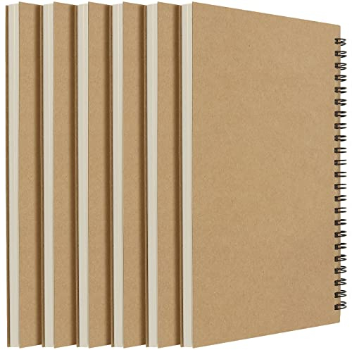 ZEONHEI 6 Stück A5 Skizzenbuch mit Spiralbindung, 120 Seiten / 60 Blatt Blanko Seiten Spiralgebundener Skizzenblock Kraft Cover A5 Spiral Notizbuch, Schreibblock Zeichenblock für Memos, Malen