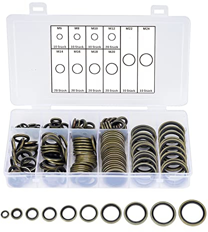 Aiyomi 150 Stück Hydraulik Dichtringe mit Gummilippe, M6-M24 Ölablassschraube Dichtring Bonded Seal Dichtring, Dichtungsringe Sortiment