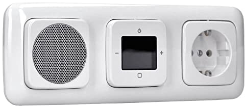 Busch-Jaeger Komplett-Set Unterputz UP DAB+ Radio 8215 U-101 Reflex SI Alpinweiß Lautsprecher 8223 U Abdeckung Zentralscheibe 8253-214 8252-214-101 Schuko-Steckdose 20 EUC-214 3-fach Rahmen 2513-214
