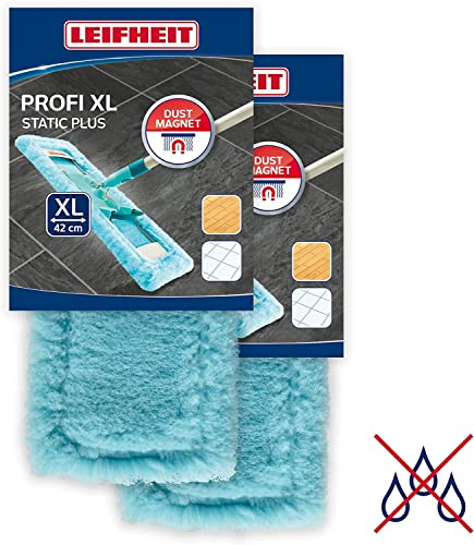 Leifheit 2er Set Wischbezug Profi XL Static Plus, für alle Bodenarten, zieht Staub und Haare an wie EIN Magnet, Bodenwischer Ersatzbezug für Glatte Böden, Staubwischer für den Boden