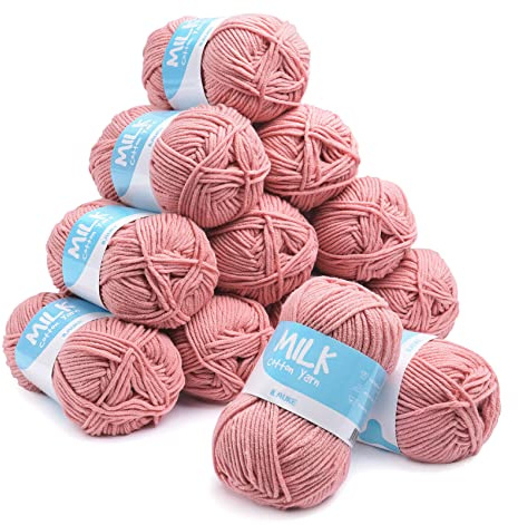 Double Crochet Yarn for Knitting, ilauke 12 x 50g Soft Chunky Yarn Set 100% Acrylic Yarn for Crochet, 1200 Metres Professional Knitting Yarn for Blankets, Handcrafts, Hats, Gloves (Deep Pink)