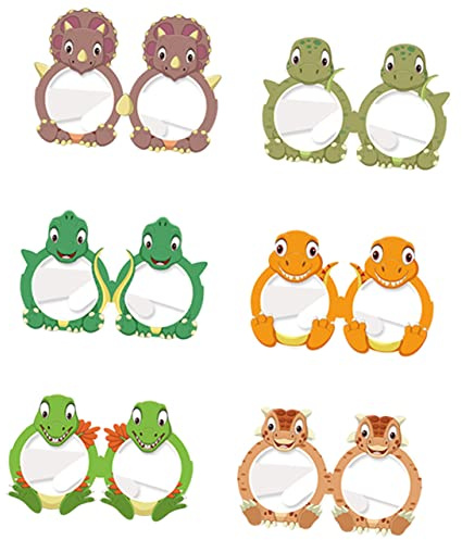 KOMBIUDA Dinosaurier Partybrillen Tragbar und aus Papier 6 Stück Kreative Geburtstagsbrillen mit 3D Design für Geburtstagsfeiern und Familien