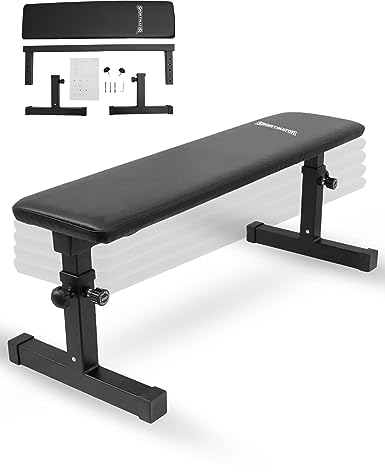 SPORTINATOR® verstellbare Hantelbank – Flachbank für vielseitiges Krafttraining, 5-fach höhenverstellbar (38-54 cm), gepolsterte und rutschfeste Sitz-/Liegefläche, belastbar bis 200 kg