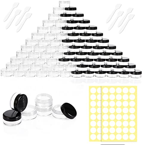 Lot de 80 boîtes 3ml/3g Conteneur Cosmétique Bidon vide Transparent Noir et Blanc Petit pot de Voyage Rond en Plastique,Peut être utilisé pour Le Baume à Lèvres, La Lotion, La Crème（Noir/Transparent)