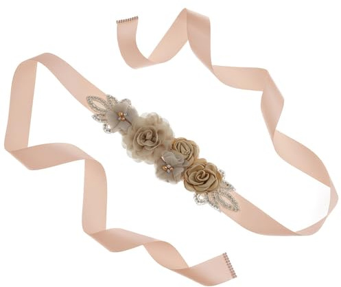 Damen Hochzeits-Gürtel Schärpe Blume Brautgürtel Sash Hochzeit Party,Brautkleid Schärpe Strass Taillengürtel Hochzeit Schmuckgürtel Kleid Zubehör,Zubehör Hochzeit Taillengürtel Kleid(270cm lang)Khaki