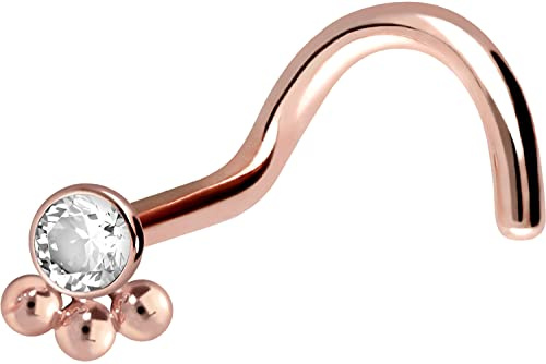 PIERCINGLINE Titan Nasenpiercing Spirale KRISTALL + 3 KUGELN Nasenstecker Roségoldfarben